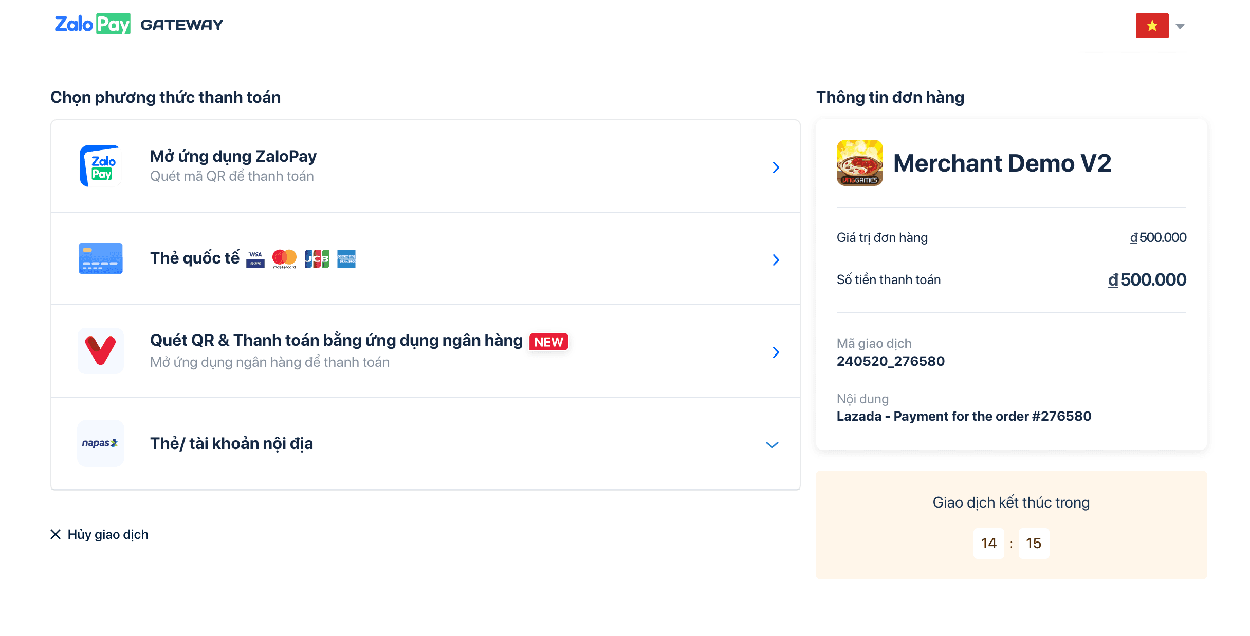 Zalopay payment gateway